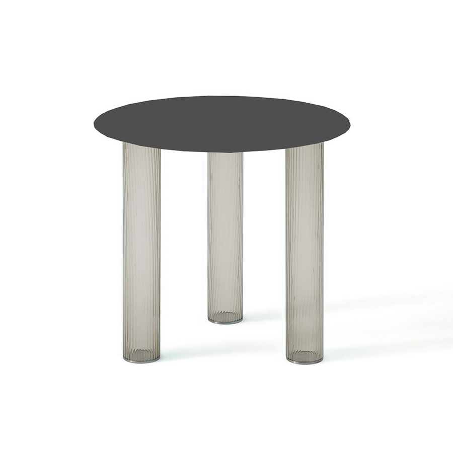 ZANOTTA table basse ronde ECHINO Ø 48 x H 44 cm (Fumé - Verre soufflé et plan noir)