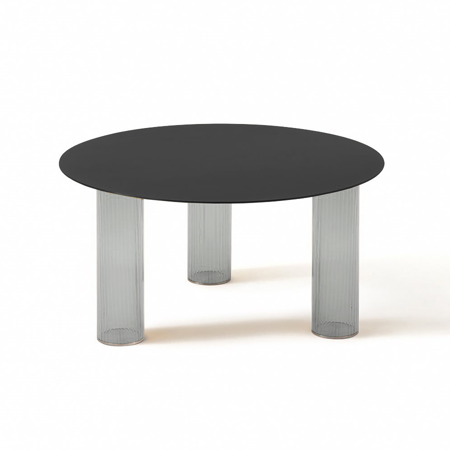 ZANOTTA table basse ronde ECHINO Ø 68 x H 34 cm (Fumé - Verre soufflé et plan noir)