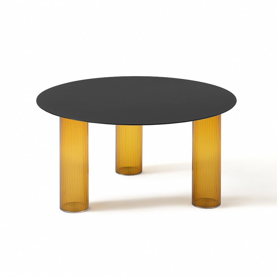 ZANOTTA table basse ronde ECHINO Ø 68 x H 34 cm (Ambre - Verre soufflé et plan noir)