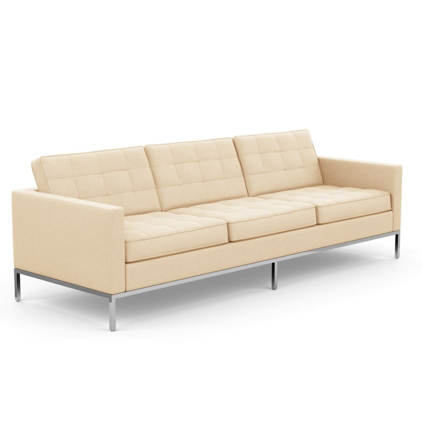 KNOLL canapé à 3 places FLORENCE en tissu (Cato Ivory - Revêtement Cat. B et structure en acier chro