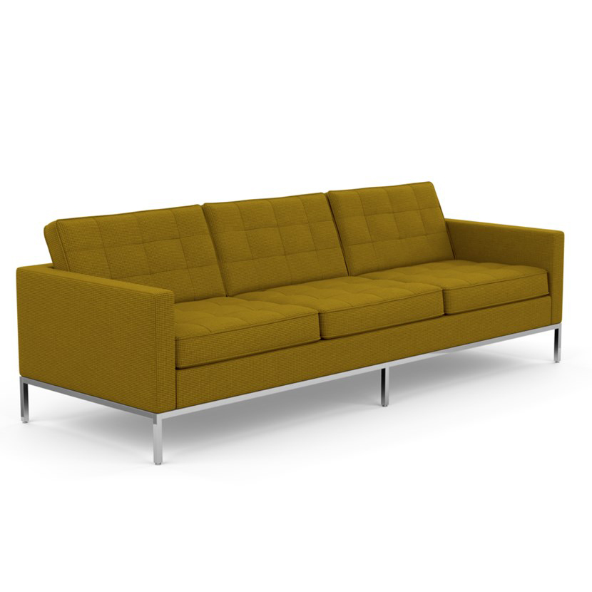 KNOLL canapé à 3 places FLORENCE en tissu (Cato Green - Revêtement Cat. B et structure en acier chro