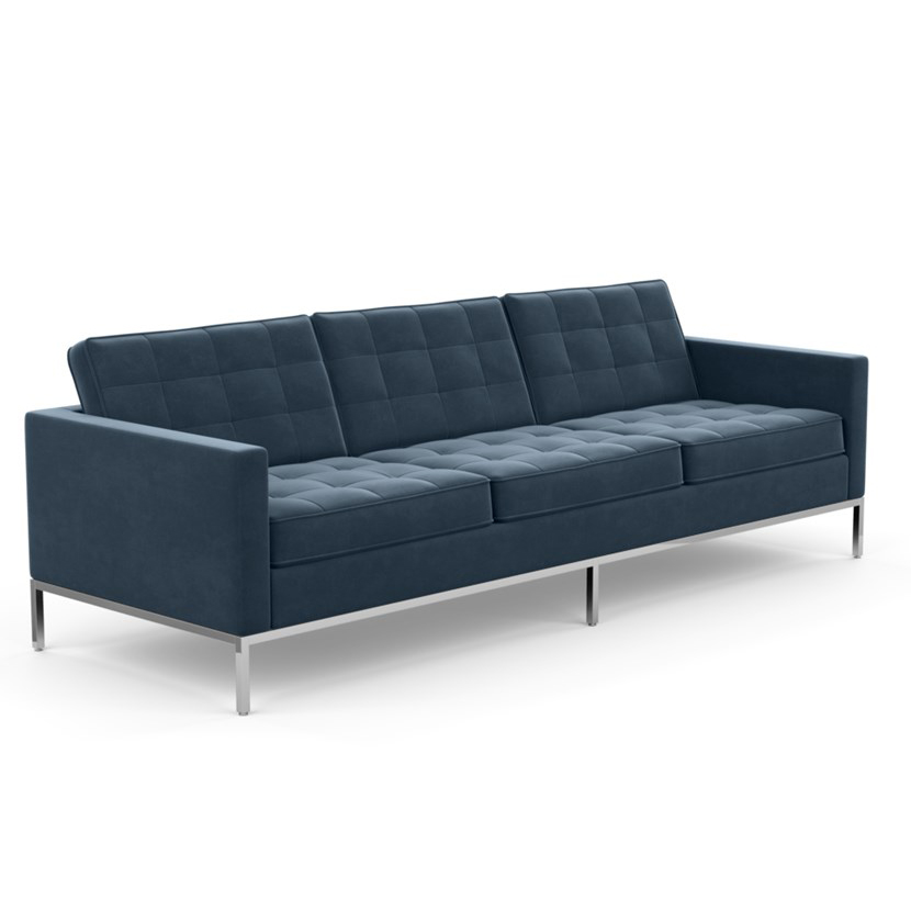 KNOLL canapé à 3 places FLORENCE en tissu (Knoll Velvet Marina - Revêtement Cat. B et structure en a