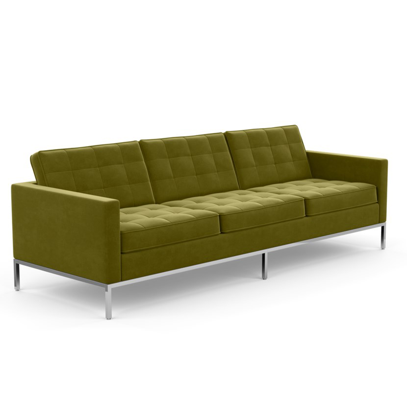 KNOLL canapé à 3 places FLORENCE en tissu (Knoll Velvet Moss - Revêtement Cat. B et structure en aci
