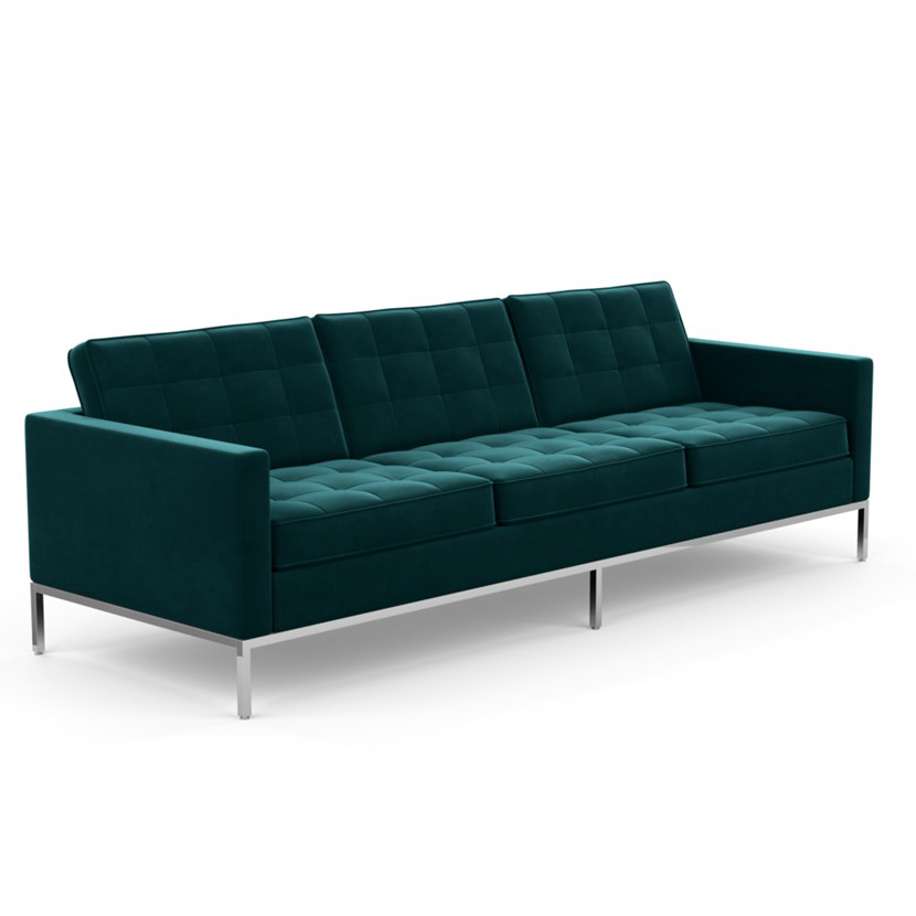 KNOLL canapé à 3 places FLORENCE en tissu (Knoll Velvet Teal - Revêtement Cat. B et structure en aci