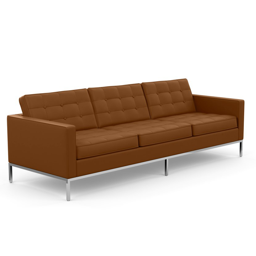 KNOLL canapé à 3 places FLORENCE en cuir (Volo Toast - Revêtement Cat. X et structure en acier chrom
