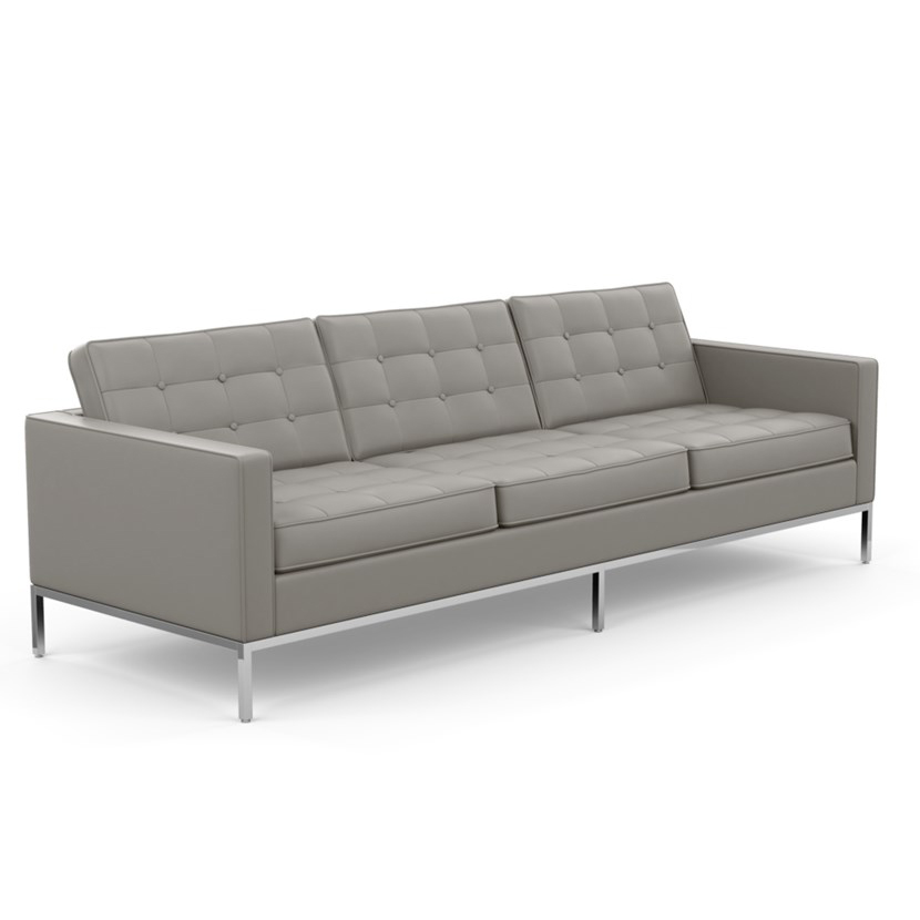 KNOLL canapé à 3 places FLORENCE en cuir (Volo Flint - Revêtement Cat. X et structure en acier chrom