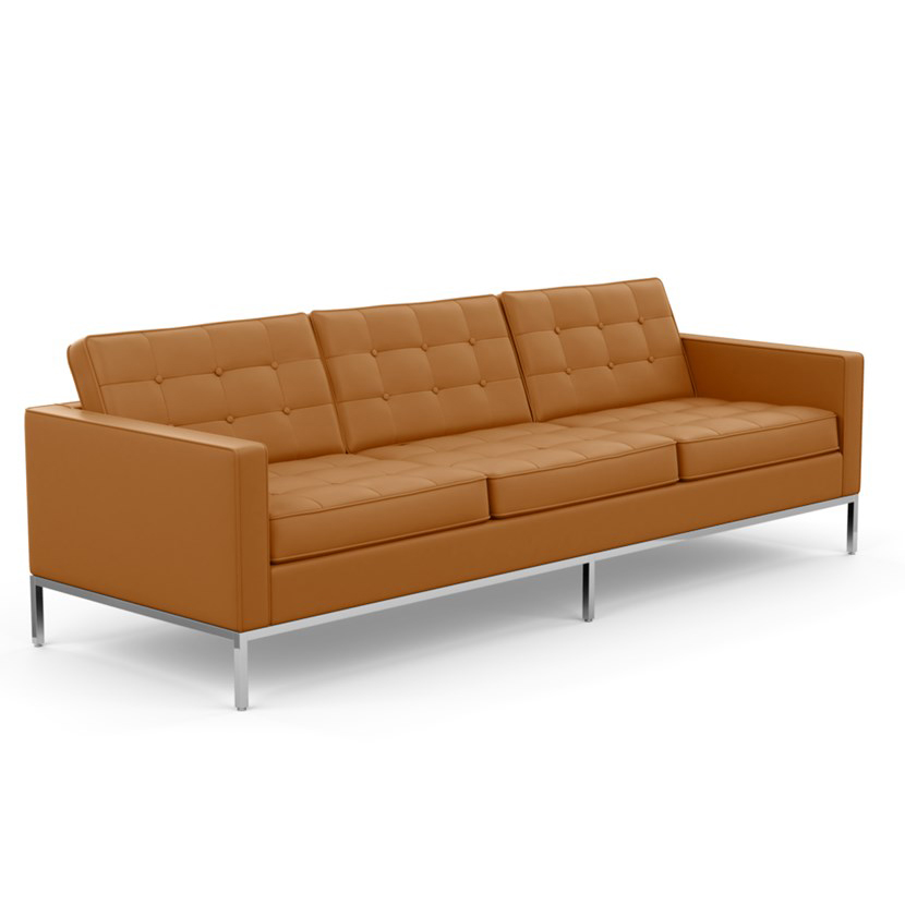 KNOLL canapé à 3 places FLORENCE en cuir (Volo Tan - Revêtement Cat. X et structure en acier chromé)