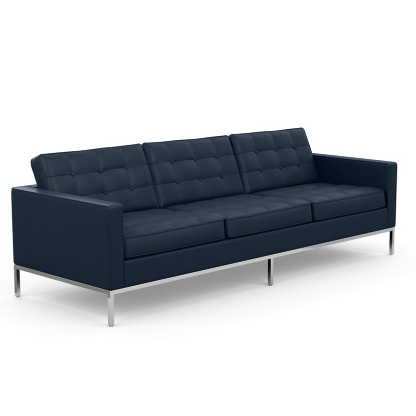 KNOLL canapé à 3 places FLORENCE en cuir (Sabrina Marine Blue - Revêtement Cat. Z et structure en ac