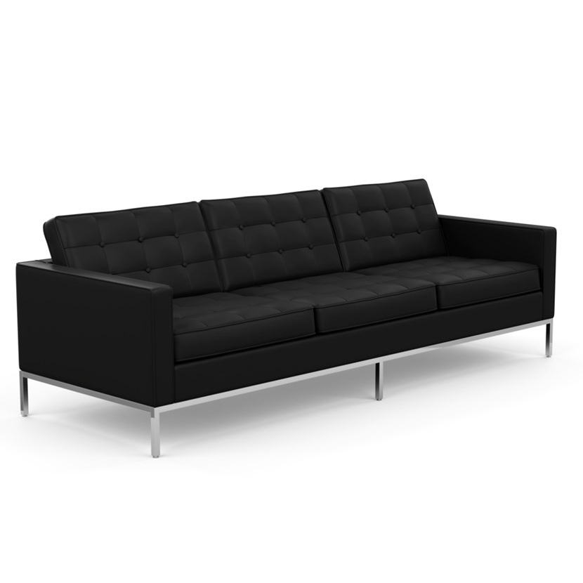 KNOLL canapé à 3 places FLORENCE en cuir (Sabrina Black - Revêtement Cat. Z et structure en acier ch