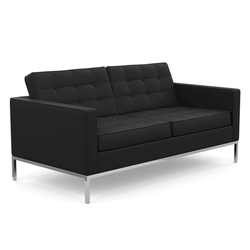 KNOLL canapé à 2 places FLORENCE en cuir (Volo Black - Revêtement Cat. W et structure en acier chrom