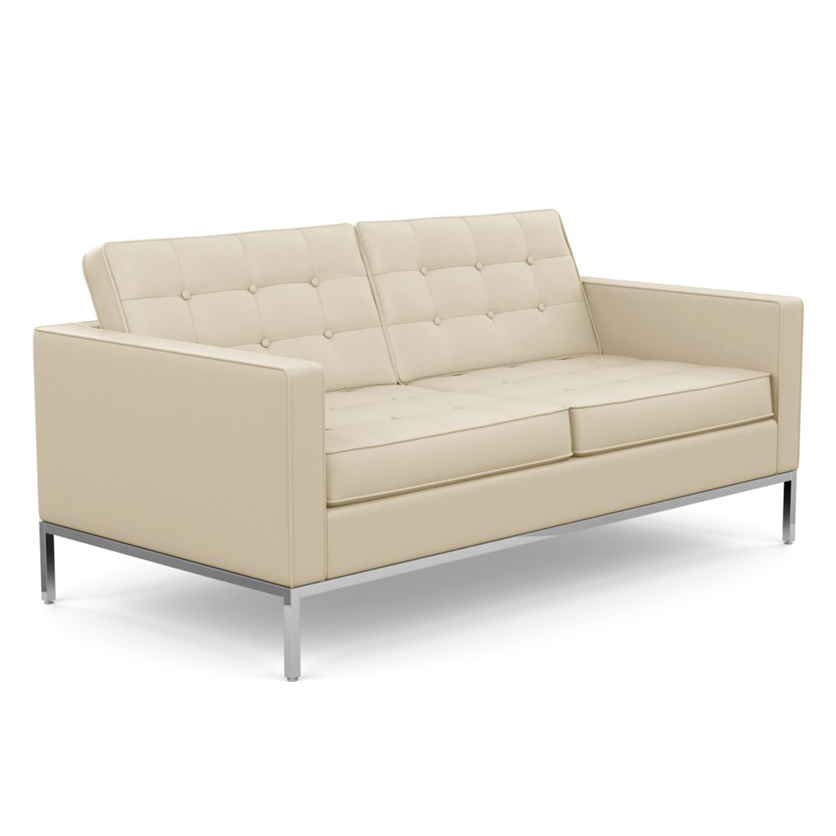 KNOLL canapé à 2 places FLORENCE en cuir (Volo Parchment - Revêtement Cat. X et structure en acier c