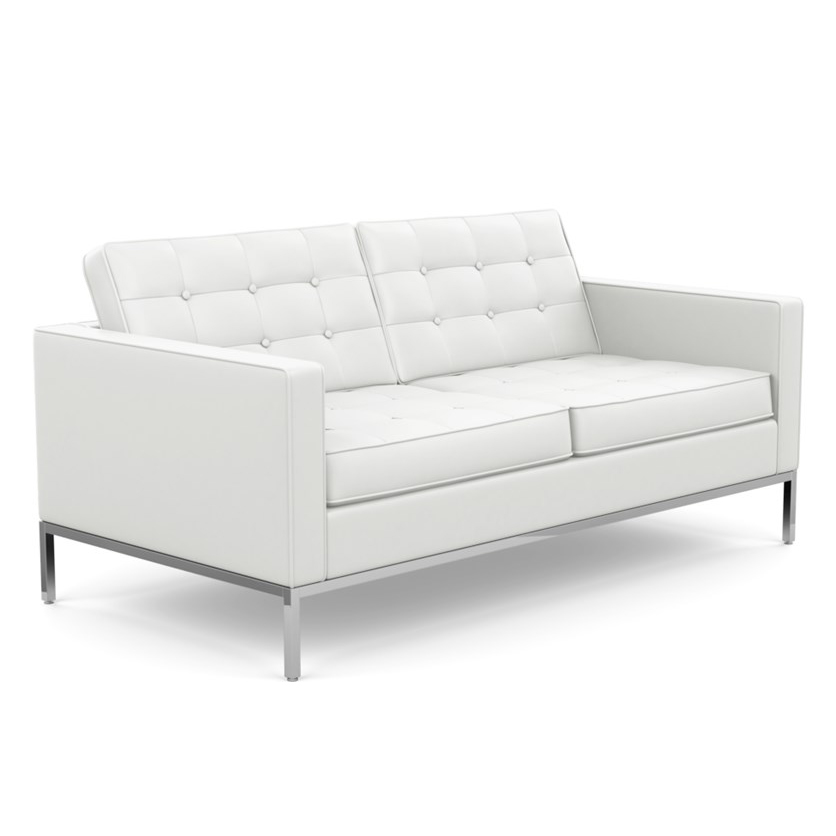 KNOLL canapé à 2 places FLORENCE en cuir (Sabrina White - Revêtement Cat. Z et structure en acier ch