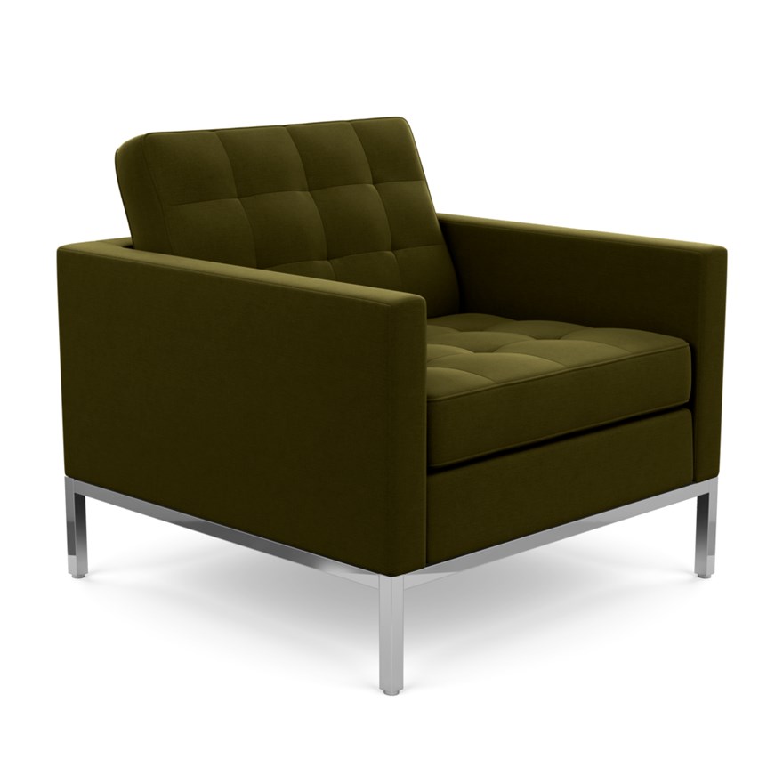 KNOLL fauteuil FLORENCE en tissu (Circa Olive - Revêtement Cat. C et structure en acier chromé)