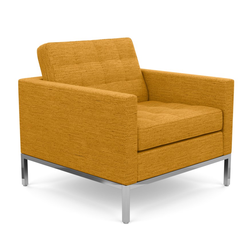 KNOLL fauteuil FLORENCE en tissu (Rivington Sunflower - Revêtement Cat. S et structure en acier chro