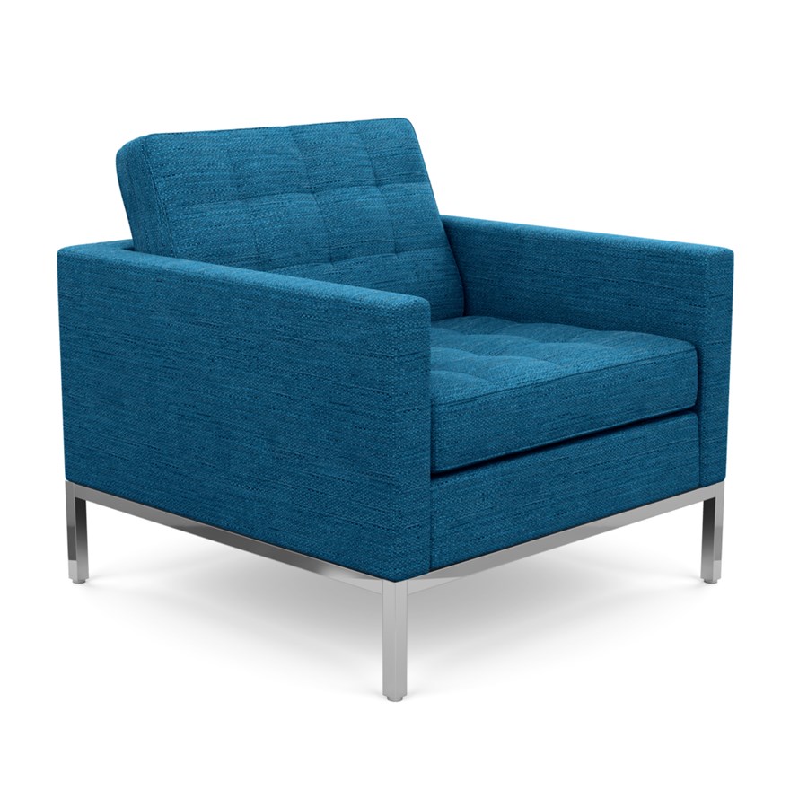 KNOLL fauteuil FLORENCE en tissu (Rivington Sapphire - Revêtement Cat. S et structure en acier chrom