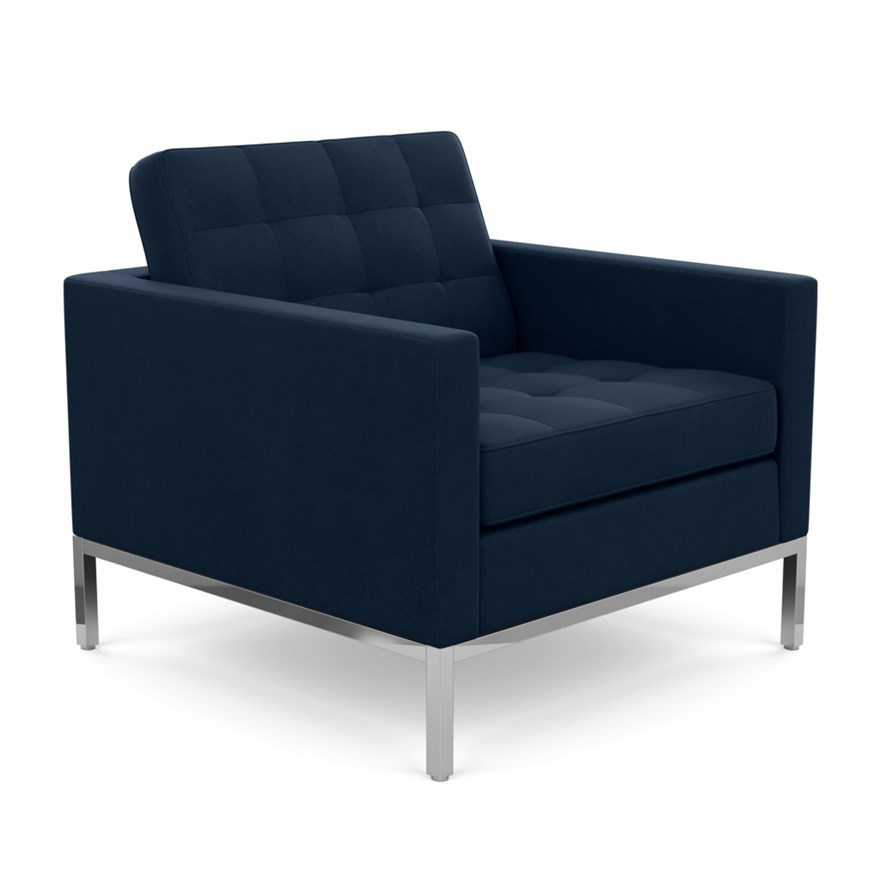 KNOLL fauteuil FLORENCE en tissu (Ultrasuede Midnight - Revêtement Cat. A et structure en acier chro