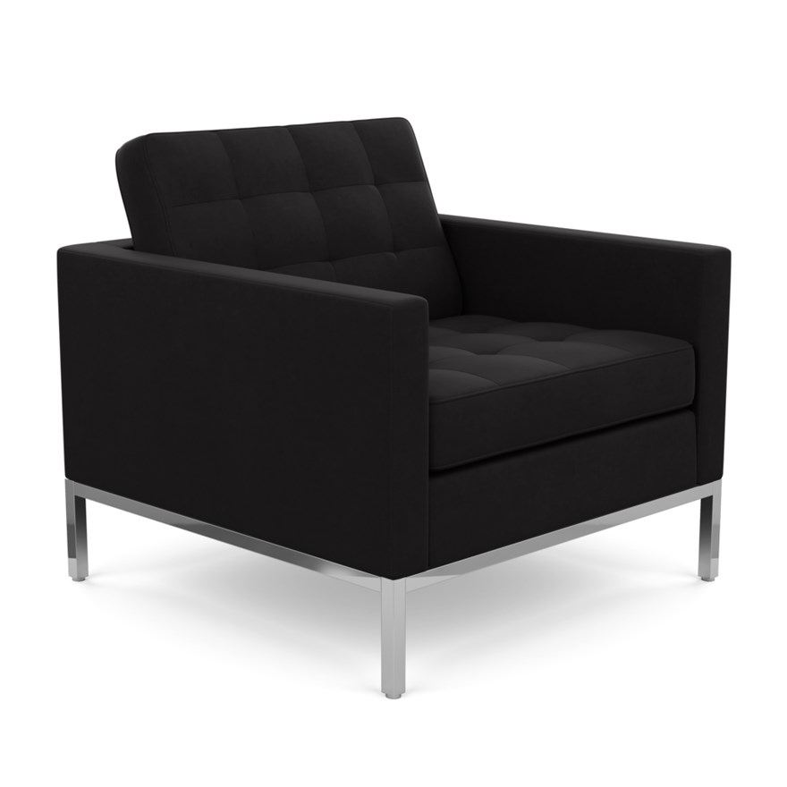 KNOLL fauteuil FLORENCE en tissu (Ultrasuede Black Onyx - Revêtement Cat. A et structure en acier ch