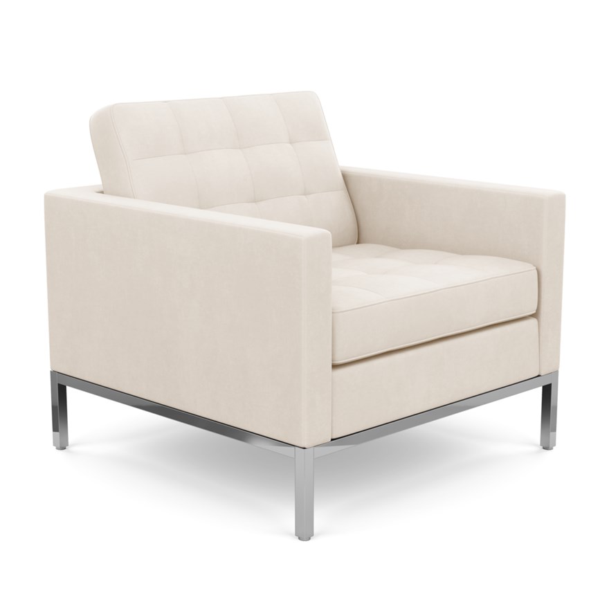 KNOLL fauteuil FLORENCE en tissu (Ultrasuede Tapioca - Revêtement Cat. A et structure en acier chrom