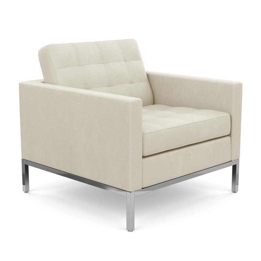 KNOLL fauteuil FLORENCE en tissu (Ultrasuede Cement - Revêtement Cat. A et structure en acier chromé