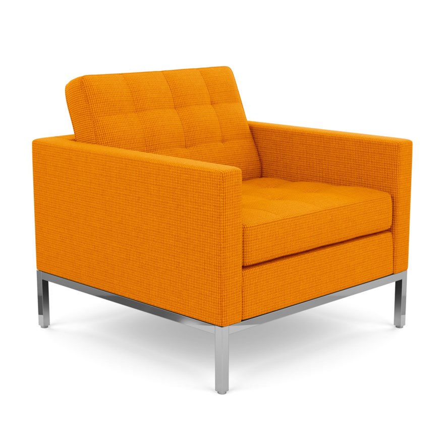 KNOLL fauteuil FLORENCE en tissu (Cato Orange - Revêtement Cat. B et structure en acier chromé)