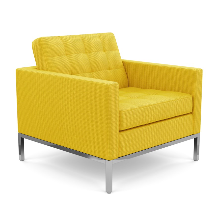 KNOLL fauteuil FLORENCE en tissu (Cato Yellow - Revêtement Cat. B et structure en acier chromé)