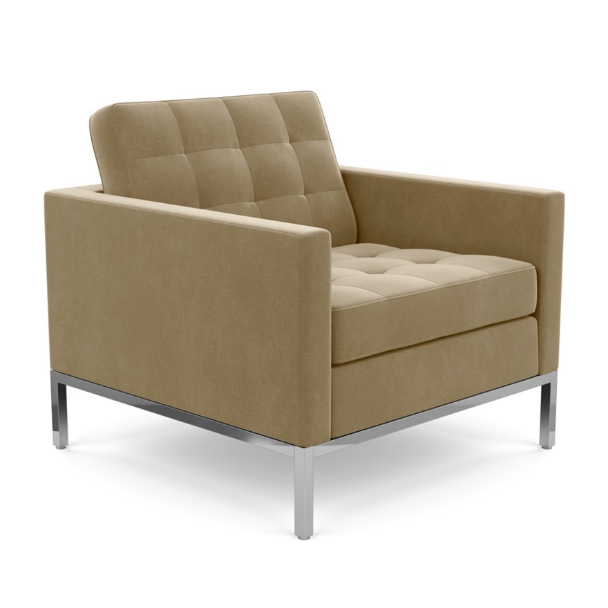 KNOLL fauteuil FLORENCE en tissu (Knoll Velvet Sandstone - Revêtement Cat. B et structure en acier c