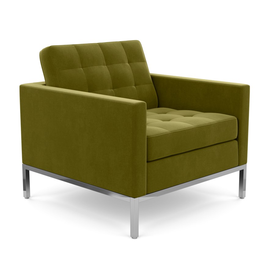 KNOLL fauteuil FLORENCE en tissu (Knoll Velvet Moss - Revêtement Cat. B et structure en acier chromé