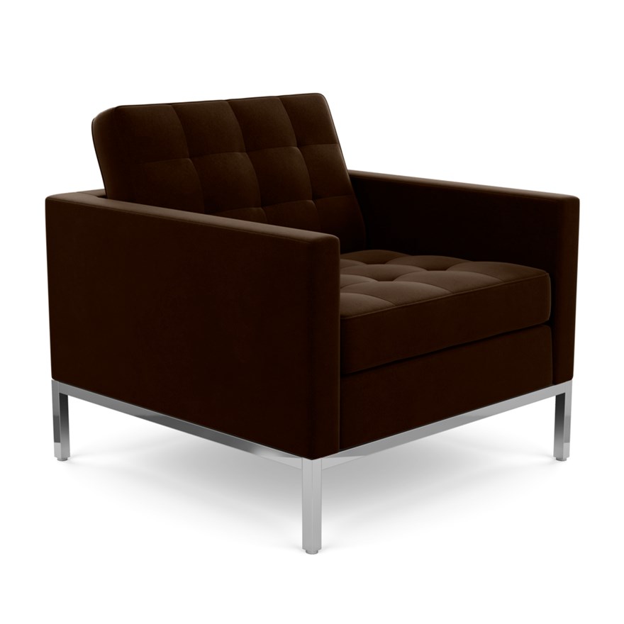 KNOLL fauteuil FLORENCE en tissu (Knoll Velvet Espresso - Revêtement Cat. B et structure en acier ch