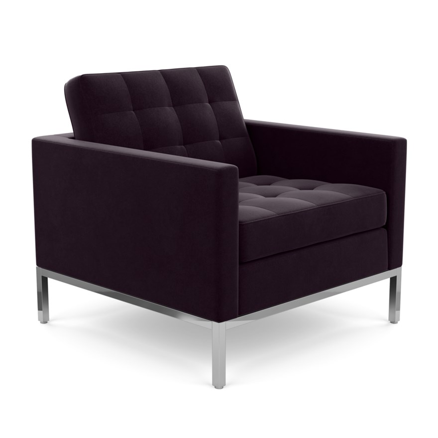 KNOLL fauteuil FLORENCE en tissu (Knoll Velvet Currant - Revêtement Cat. B et structure en acier chr