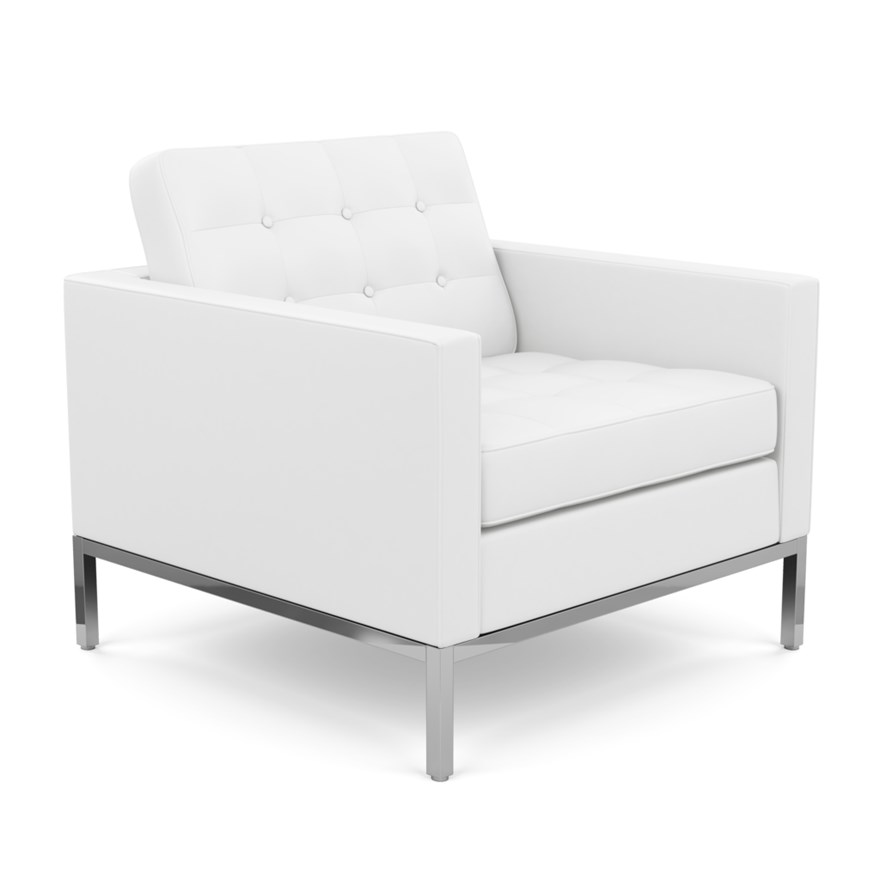 KNOLL fauteuil FLORENCE en cuir (Volo White - Revêtement Cat. W et structure en acier chromé)