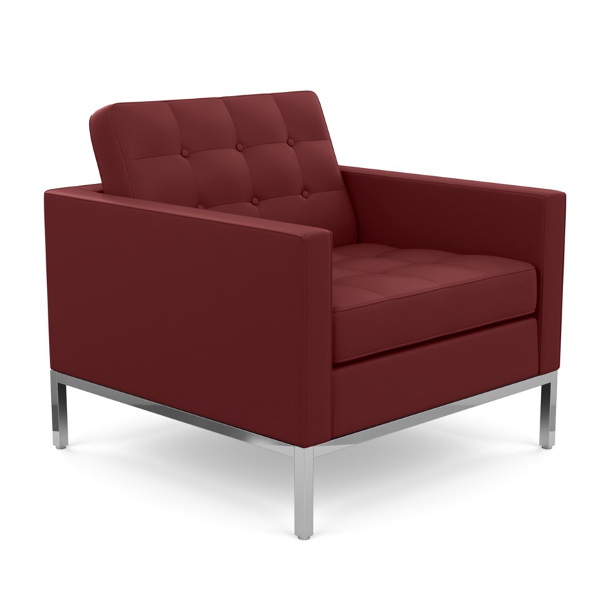 KNOLL fauteuil FLORENCE en cuir (Volo Garnet - Revêtement Cat. X et structure en acier chromé)