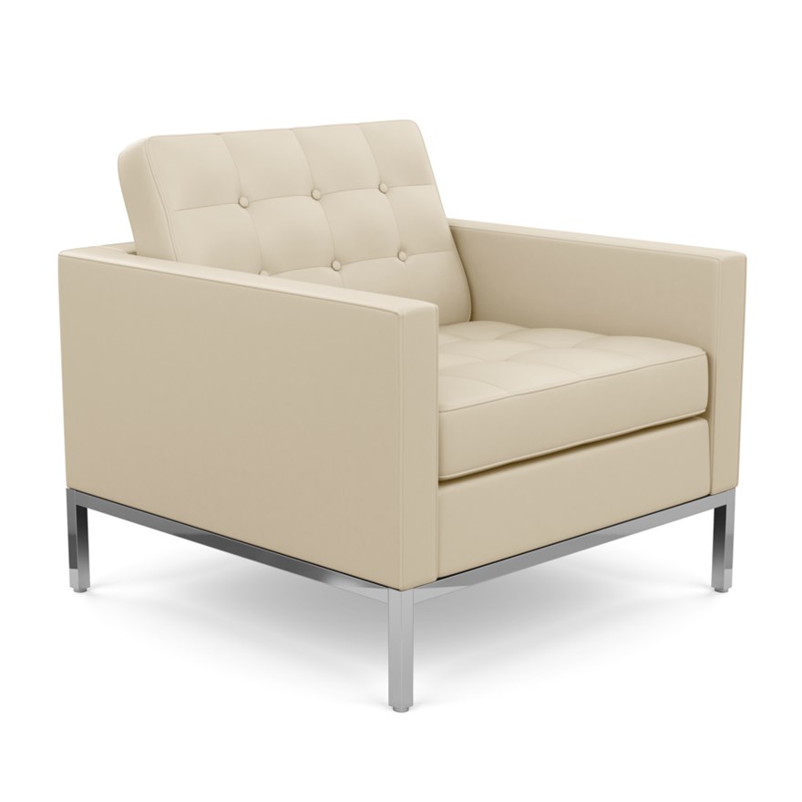 KNOLL fauteuil FLORENCE en cuir (Volo Parchment - Revêtement Cat. X et structure en acier chromé)