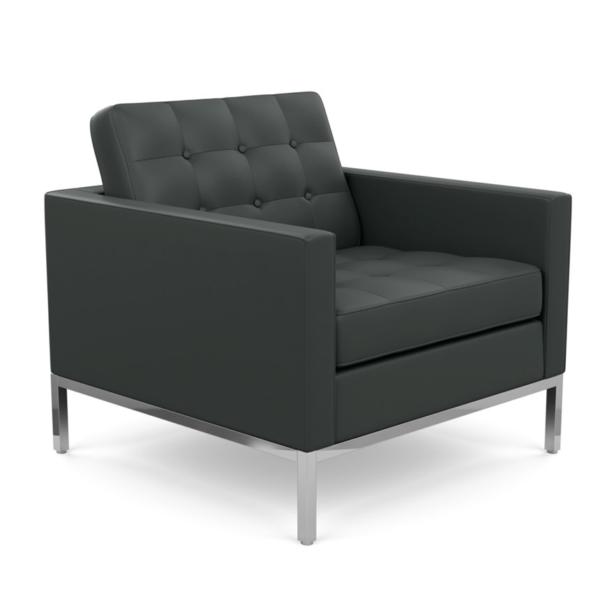 KNOLL fauteuil FLORENCE en cuir (Sabrina Thundercloud - Revêtement Cat. Z et structure en acier chro