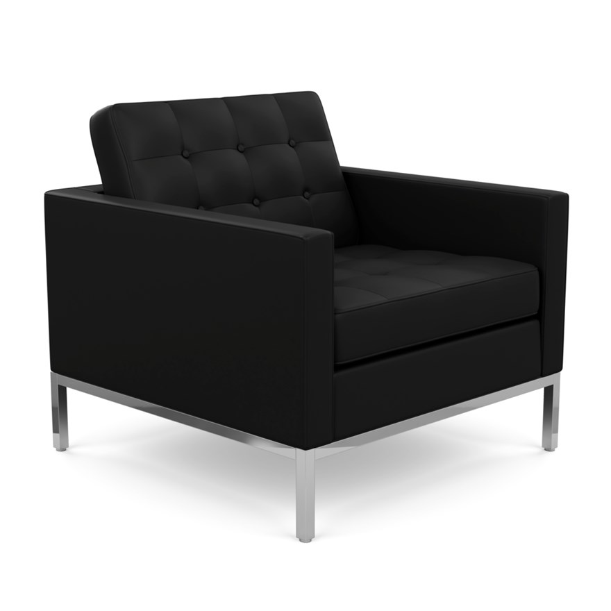 KNOLL fauteuil FLORENCE en cuir (Sabrina Black - Revêtement Cat. Z et structure en acier chromé)