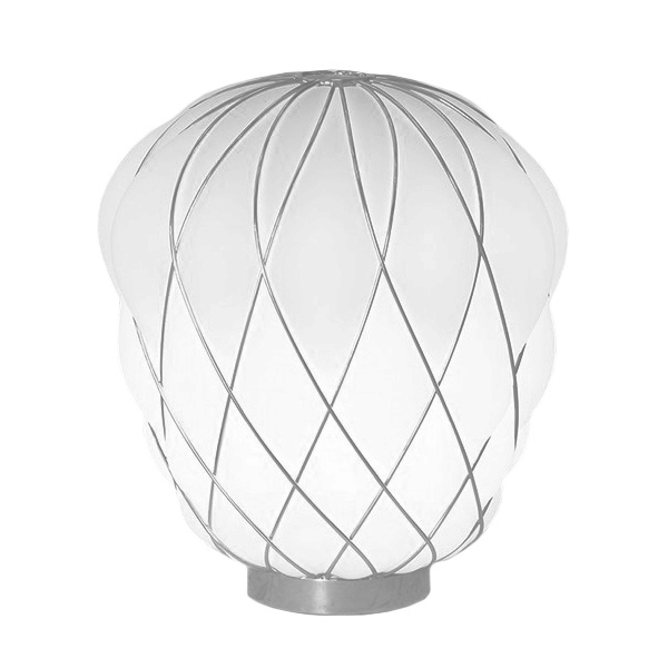 FONTANA ARTE lampe de table PINECONE Ø 30 cm (Blanc / Cage chromée - Verre soufflé et métal)