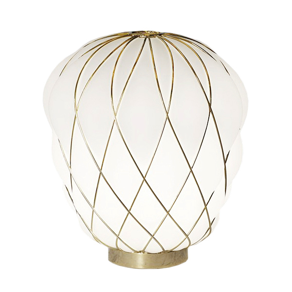 FONTANA ARTE lampe de table PINECONE Ø 30 cm (Blanc / Cage or - Verre soufflé et métal)
