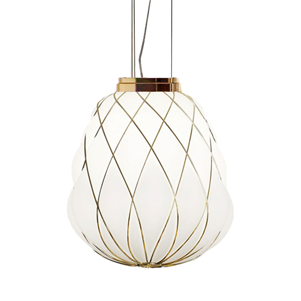 FONTANA ARTE lampe de suspension PINECONE Ø 30 cm (Blanc / Cage or - Verre soufflé et métal)