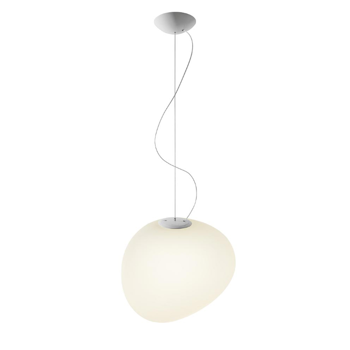FOSCARINI lampe à suspension GREGG GRAND (blanc à LED dimmable - verre soufflé traité à l'acide)