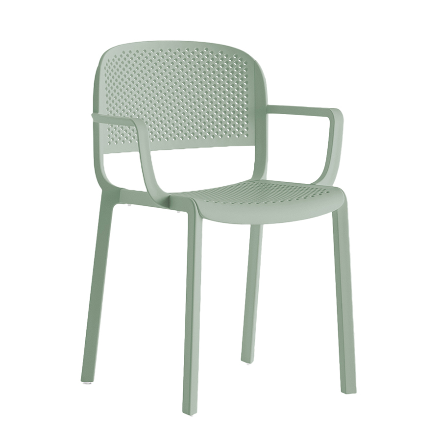 PEDRALI set de 4 chaises perforé avec accoudoirs DOME 266 (Vert sauge - Polypropylène avec fibre de 