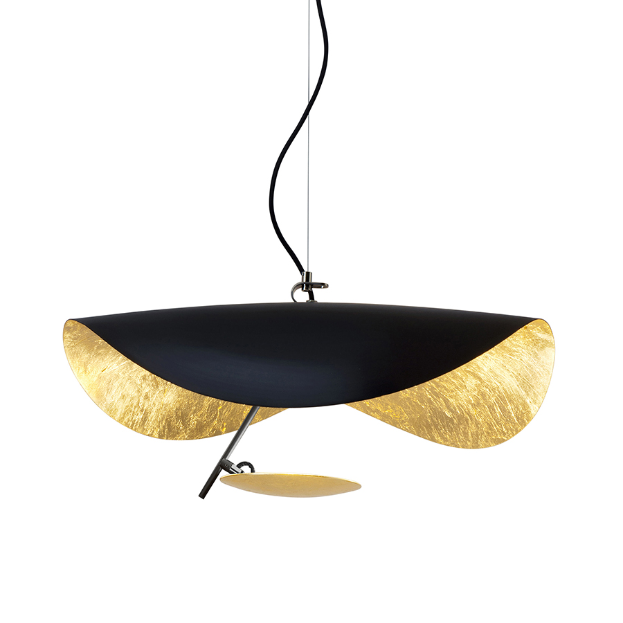 CATELLANI & SMITH lampe à suspension LEDERAM MANTA S1 (Noir and or / tige noire / disque or - Métal)