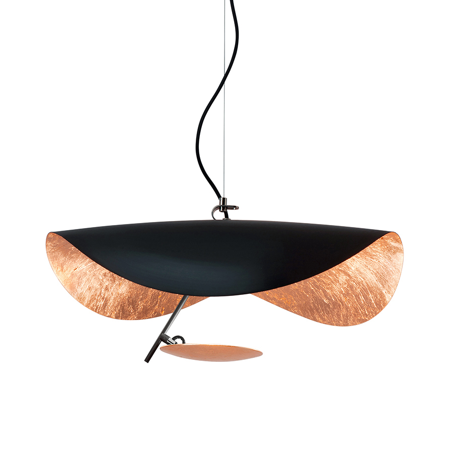 CATELLANI & SMITH lampe à suspension LEDERAM MANTA S1 (Noir et cuivre / tige noire / disque cuivre -