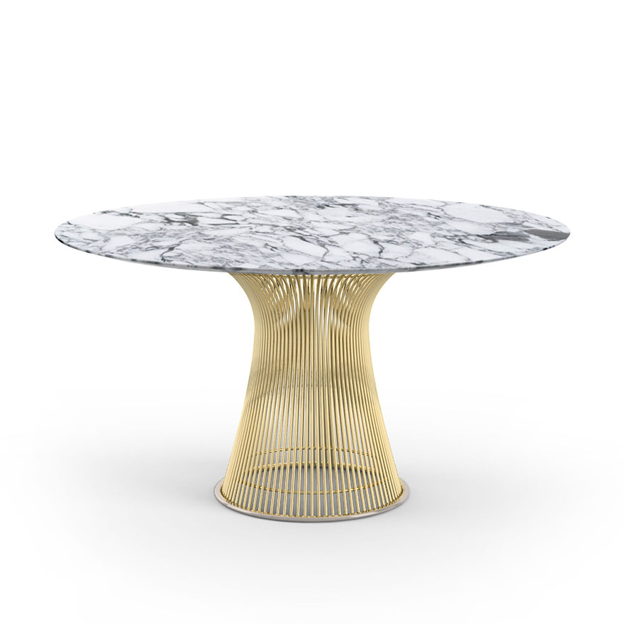 KNOLL table ronde PLATNER Ø 135 cm (Or 18k / Arabescato - Métal / marbre)