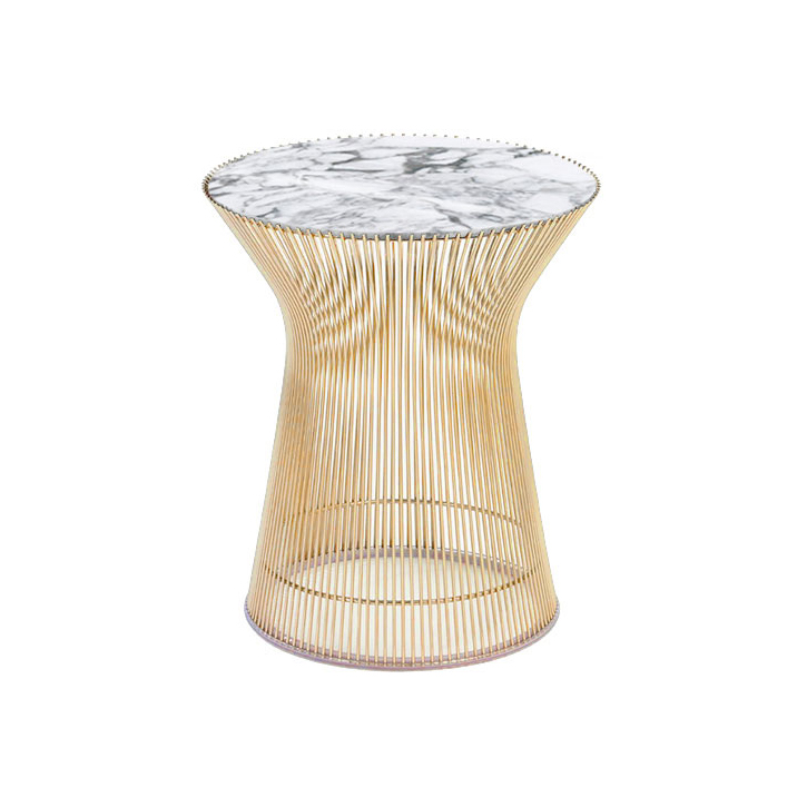 KNOLL table basse ronde PLATNER Ø 40 x H 46 cm (Or 18k / Arabescato - Métal / marbre)