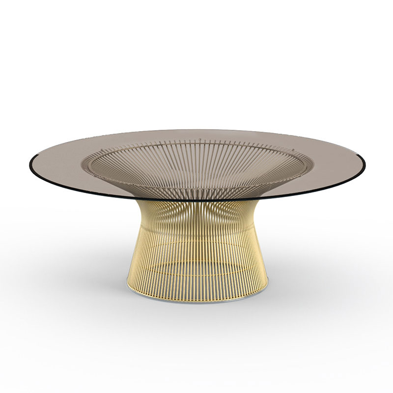 KNOLL table basse ronde PLATNER Ø 107 x H 38,5 cm (Or 18k / Bronze - Métal / Cristal)