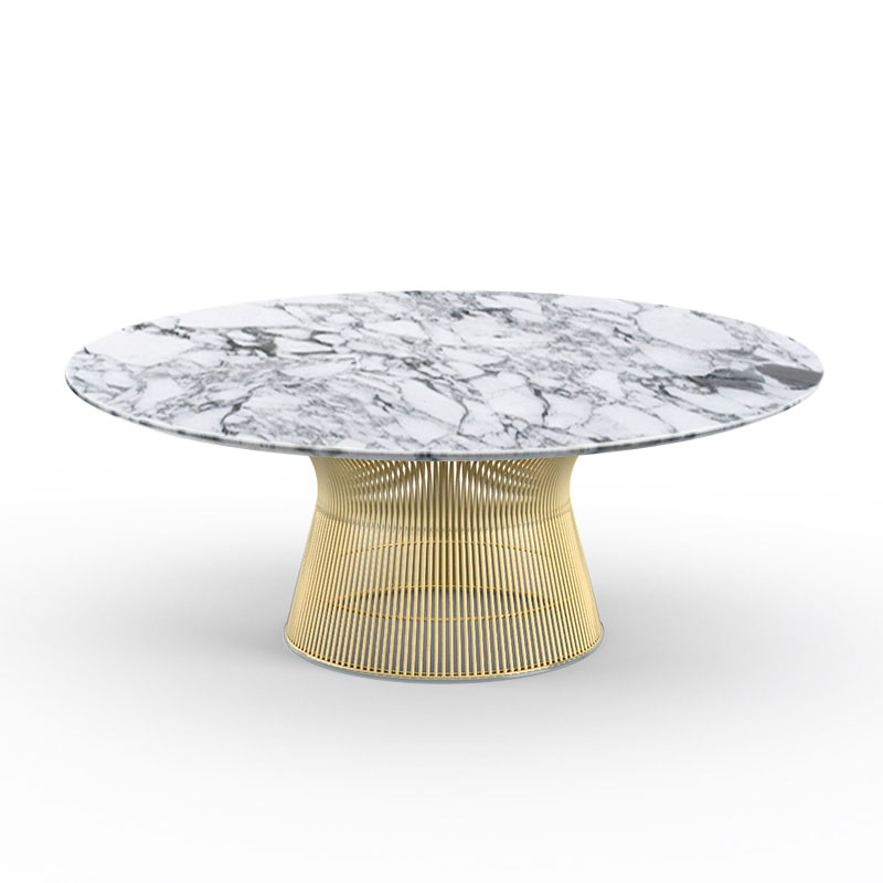 KNOLL table basse ronde PLATNER Ø 107 x H 38,5 cm (Or 18k / Arabescato - Métal / marbre)