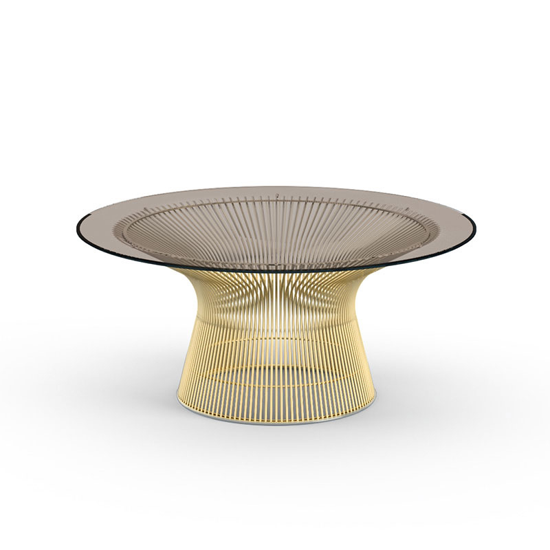KNOLL table basse ronde PLATNER Ø 91,5 x H 38,5 cm (Or 18k / Bronze - Métal / Cristal)
