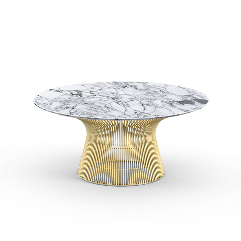 KNOLL table basse ronde PLATNER Ø 91,5 x H 38,5 cm (Or 18k / Arabescato - Métal / marbre)