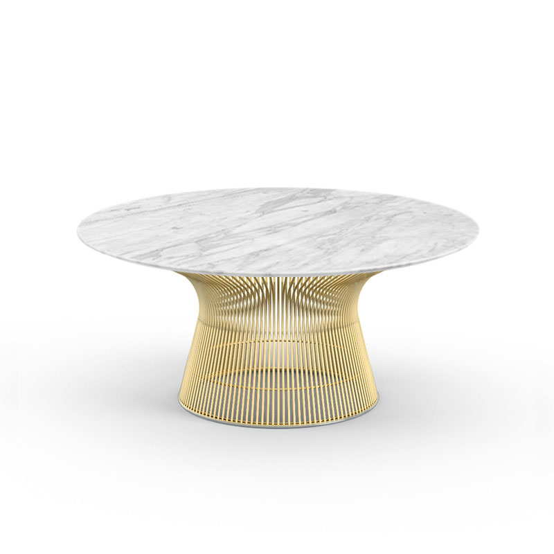 KNOLL table basse ronde PLATNER Ø 91,5 x H 38,5 cm (Or 18k / Statuarietto - Métal / marbre)