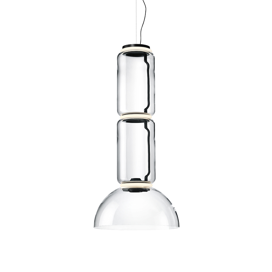 FLOS lampe à suspension NOCTAMBULE (2 Low Cylinders & Bowl - Verre soufflé / Aluminium moulé sous pr