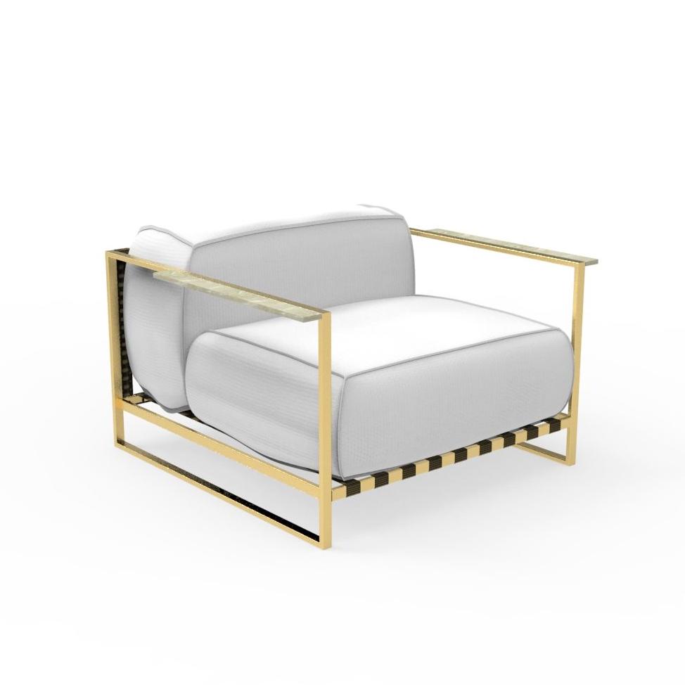 TALENTI fauteuil d'extérieur CASILDA Collezione Icon (Gold / White - Tissu, acier peint et Travertin